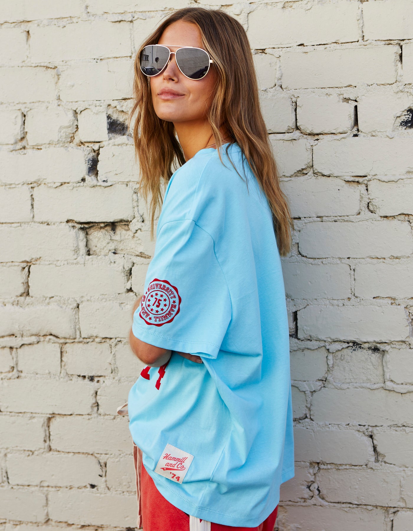 AQUA RETRO LOGO TEE - AQUA/RED