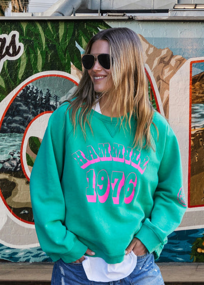 VINTAGE WASH  HAMMILL 76 SWEAT - WASHED GREEN