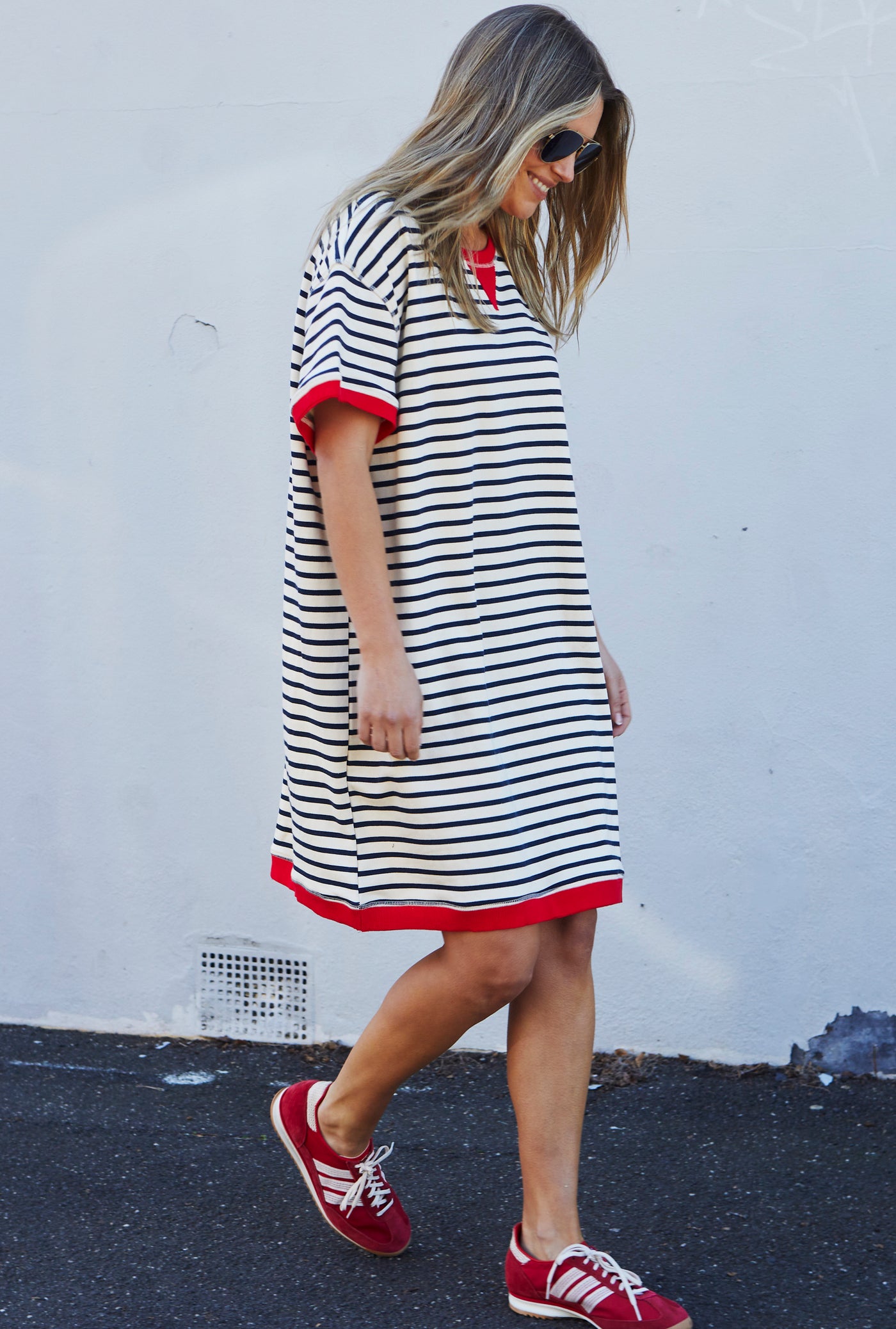 STRIPE  BEACH DRESS - NATURAL/RED