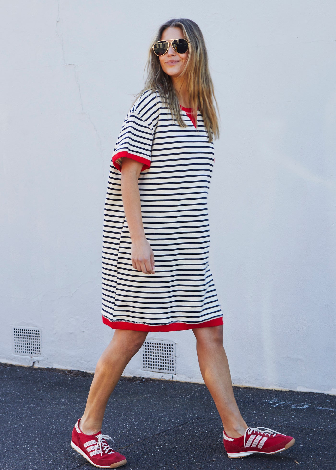 STRIPE  BEACH DRESS - NATURAL/RED