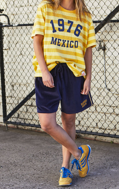 URBAN VELOUR SHORT - NAVY/YELLOW