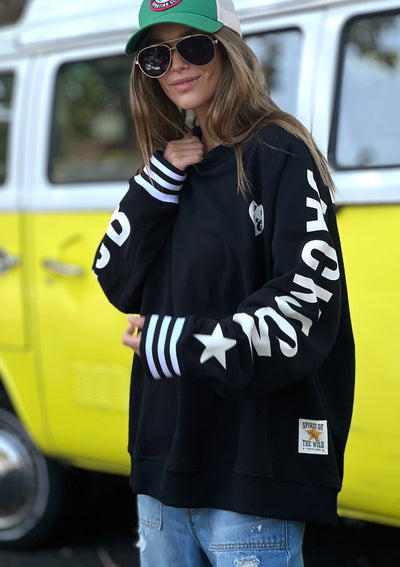 SKI OVERSIZED  STRIPE CUFF SWEAT - BLACK