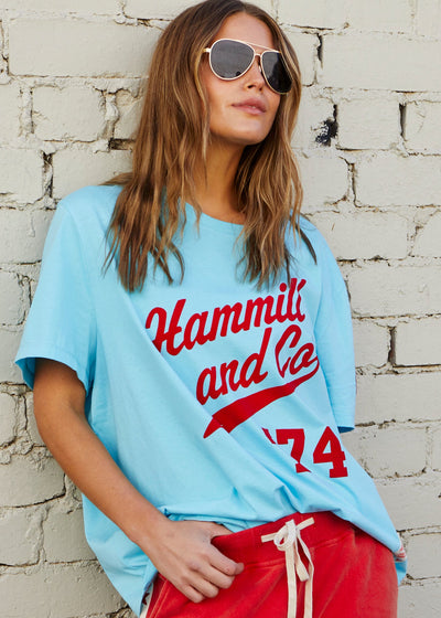 AQUA RETRO LOGO TEE - AQUA/RED