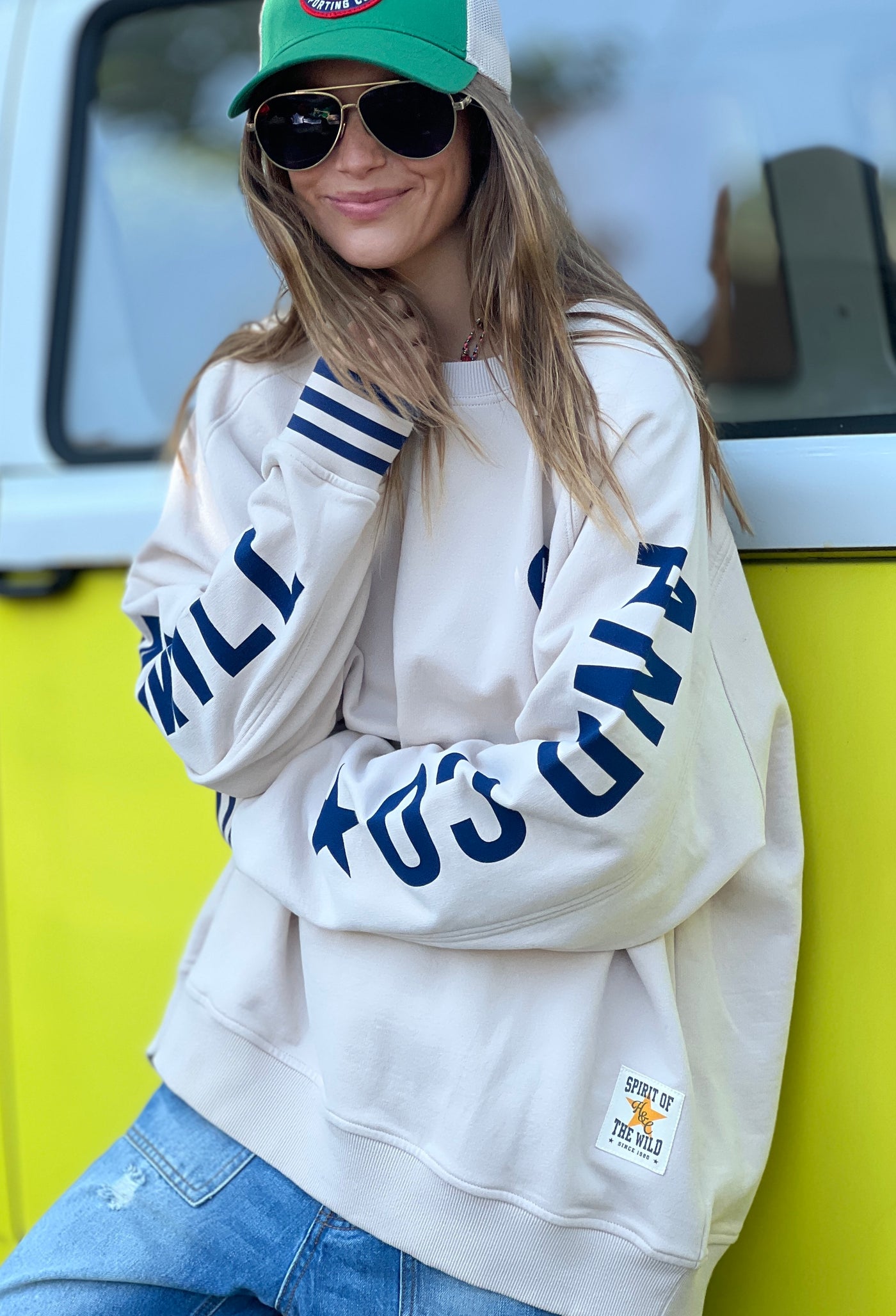 SKI OVERSIZED  STRIPE CUFF SWEAT - NATURAL/NAVY