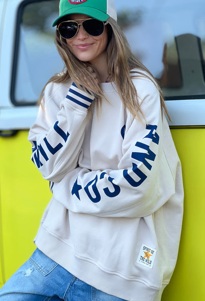 SKI OVERSIZED  STRIPE CUFF SWEAT - NATURAL/NAVY