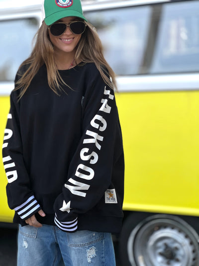 SKI OVERSIZED  STRIPE CUFF SWEAT - BLACK