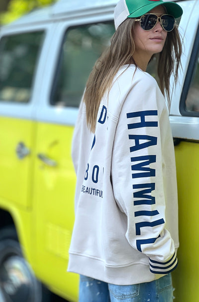 SKI OVERSIZED  STRIPE CUFF SWEAT - NATURAL/NAVY