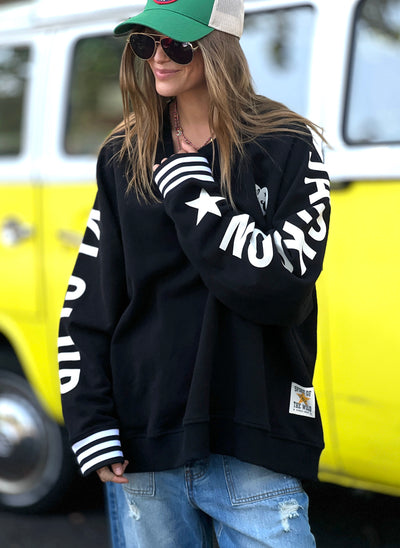 SKI OVERSIZED  STRIPE CUFF SWEAT - BLACK