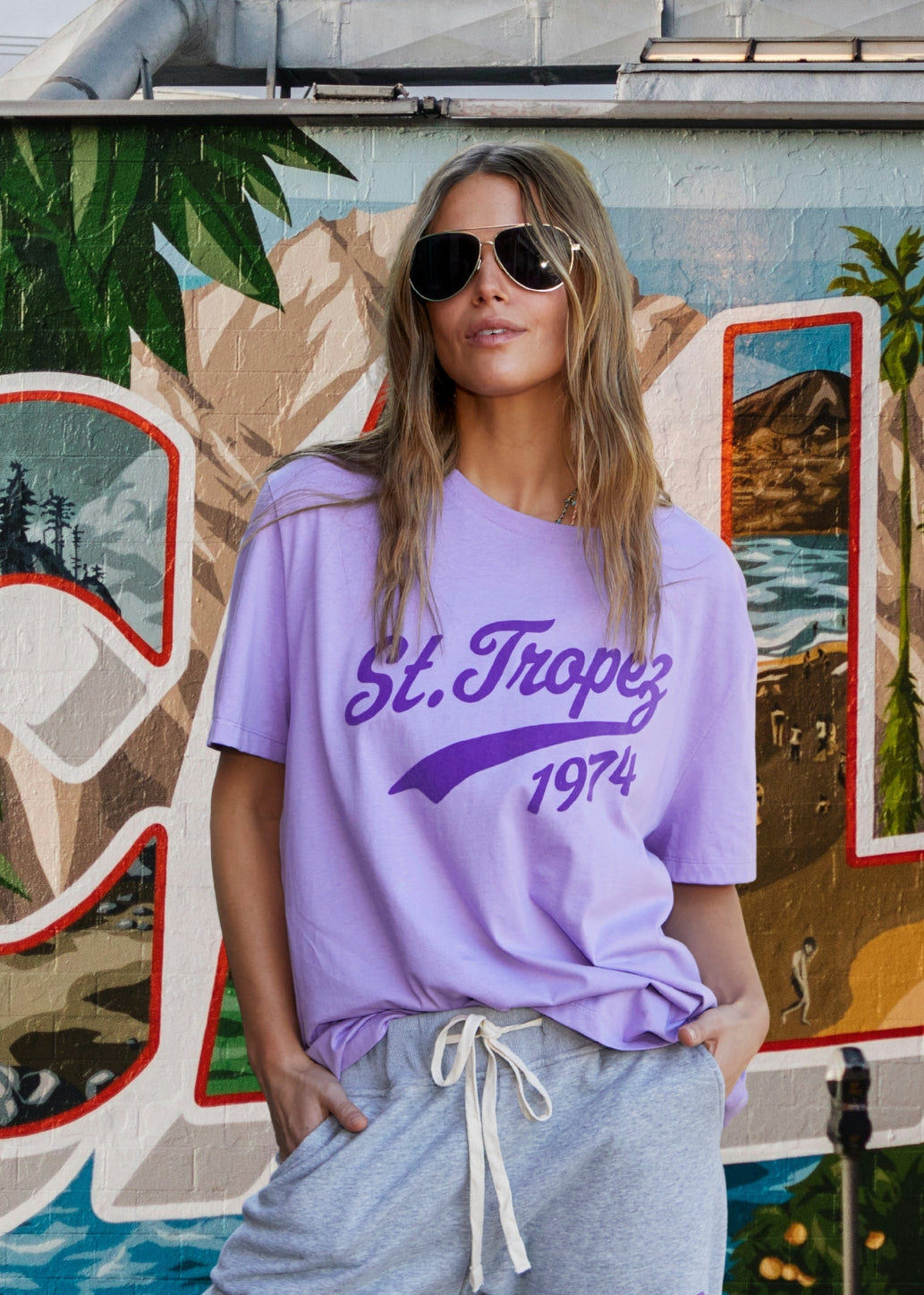 RETRO ST.TROPEZ  1974 TEE IN MAUVE