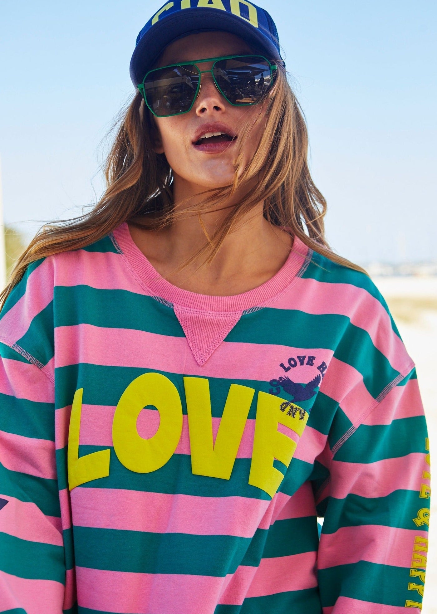 BEACH  LOVE STRIPE SWEAT - PINK/JADE