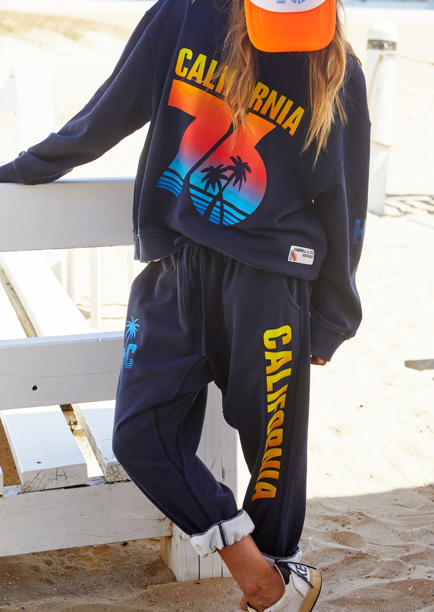 SUNSET NAVY DROP CROTCH TRACK PANT