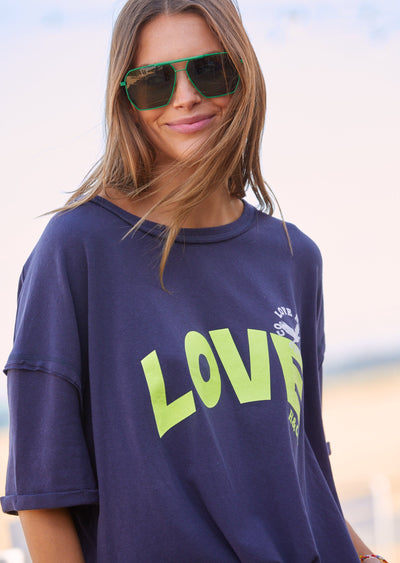 LOVE OVERSIZED TEE WITH SIDE SPLITS - NAVY