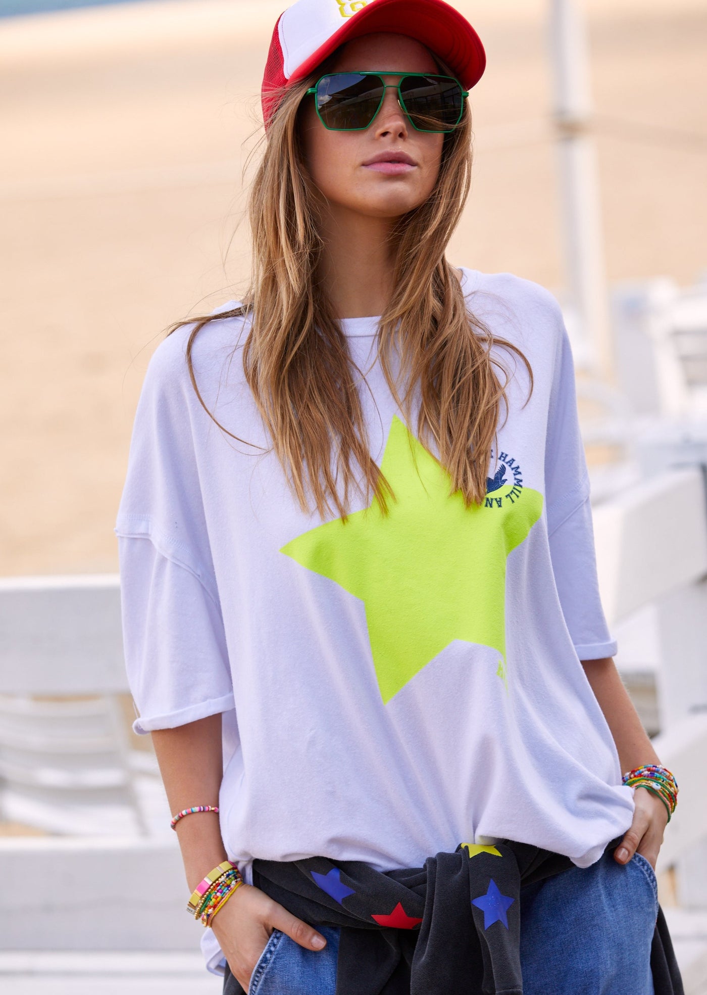 YELLOW STAR OVERSIZED TEE WITH SIDE SPLITS