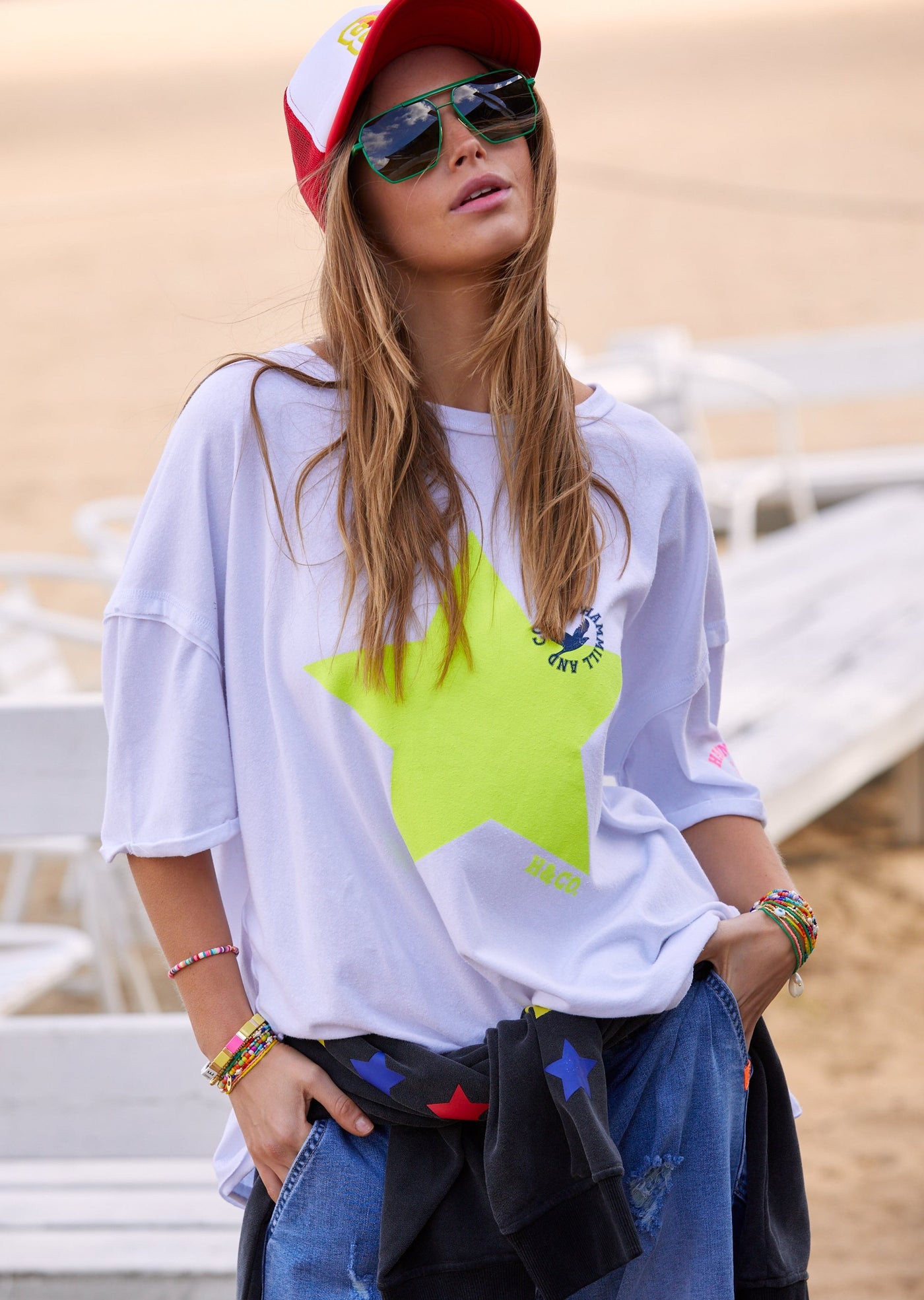 YELLOW STAR OVERSIZED TEE WITH SIDE SPLITS