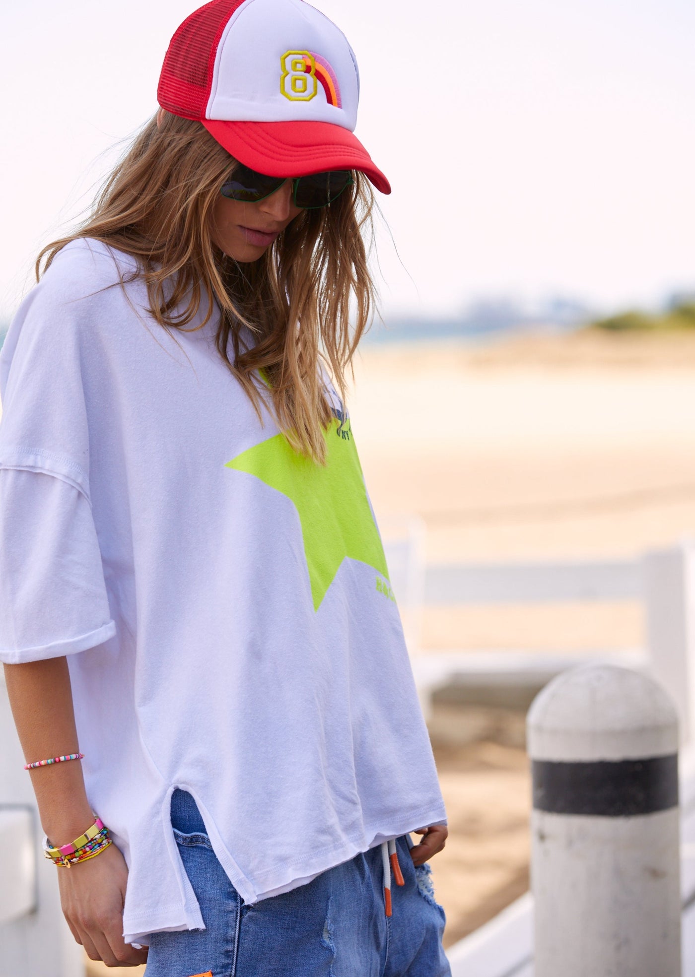 YELLOW STAR OVERSIZED TEE WITH SIDE SPLITS