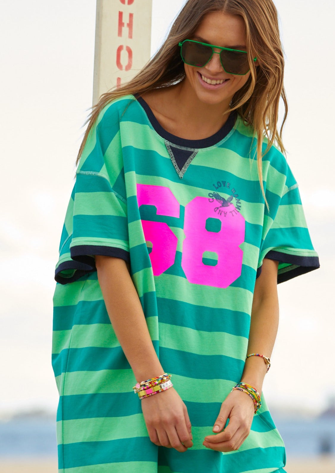 BEACH SWEAT DRESS - GREEN STRIPE