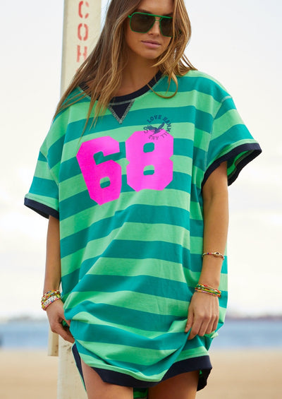 BEACH SWEAT DRESS - GREEN STRIPE