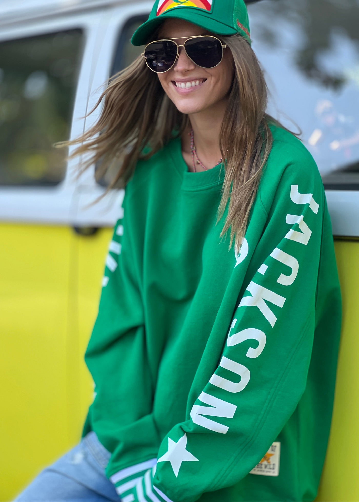 SKI OVERSIZED  STRIPE CUFF SWEAT - GREEN