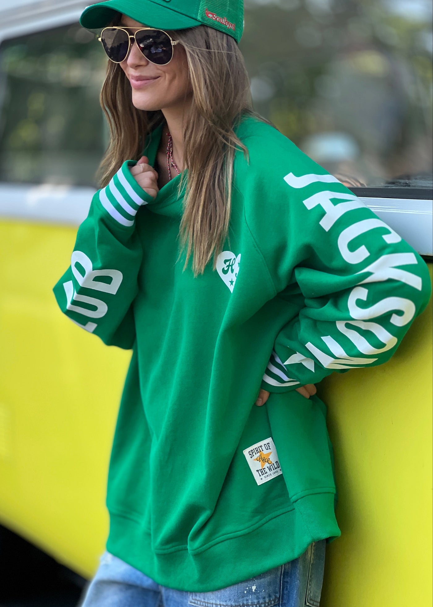 SKI OVERSIZED  STRIPE CUFF SWEAT - GREEN