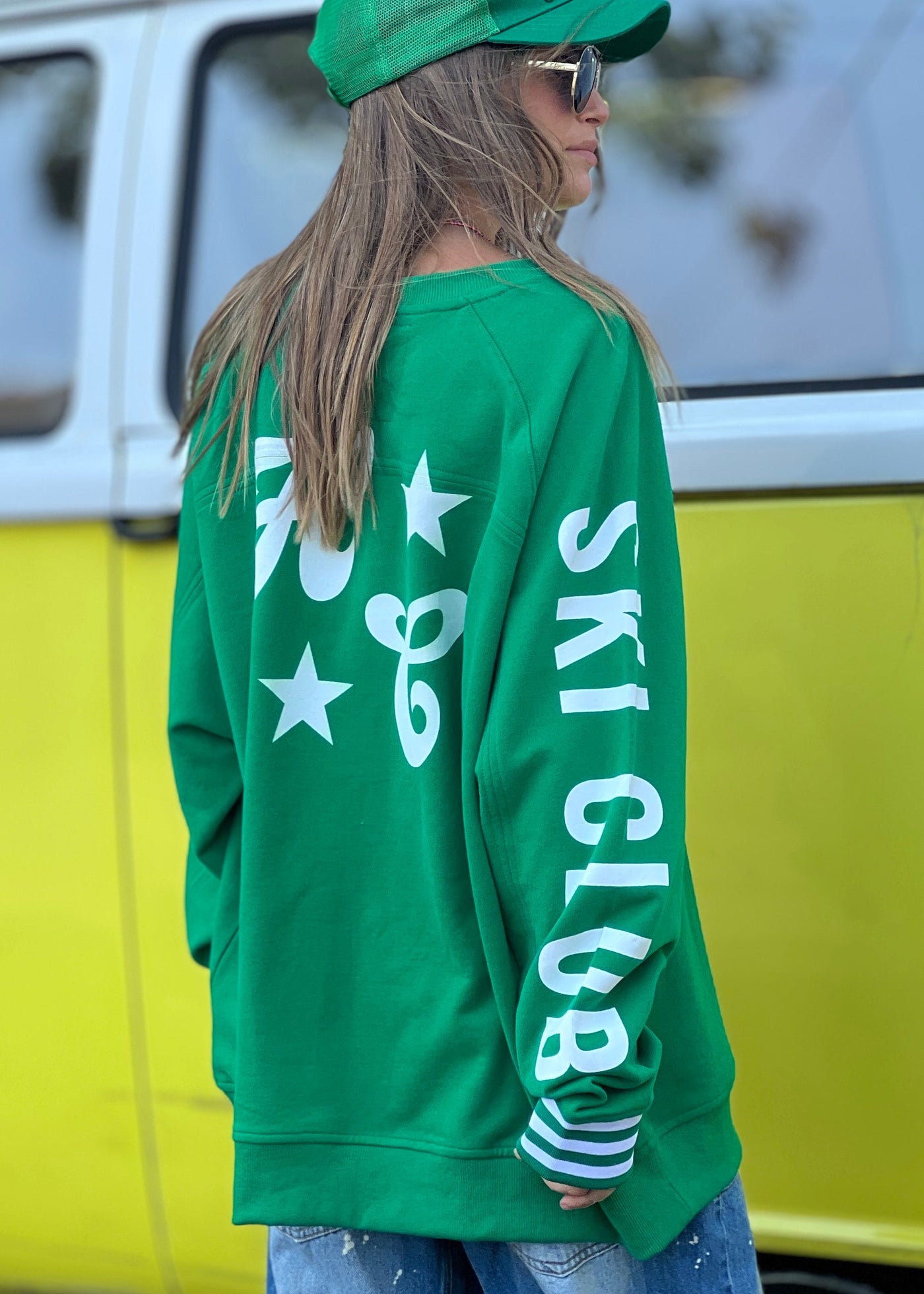 SKI OVERSIZED  STRIPE CUFF SWEAT - GREEN