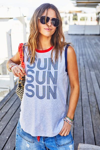 SUN SUMMER TANK - GREY MARLE/ NAVY