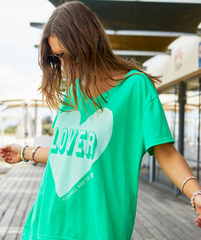 VINTAGE WASH LOVER  HEART TEE - GREEN