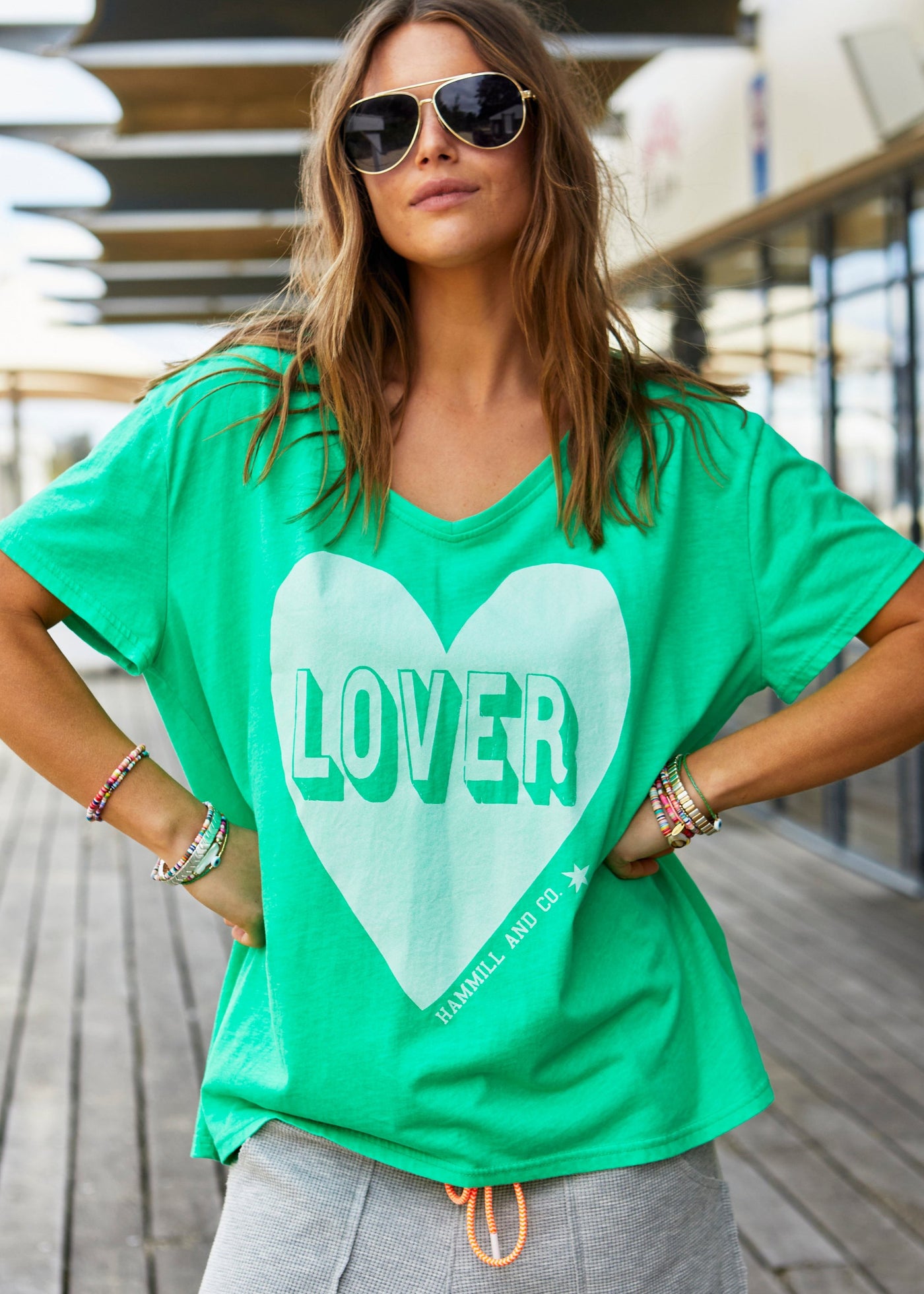 VINTAGE WASH LOVER  HEART TEE - GREEN