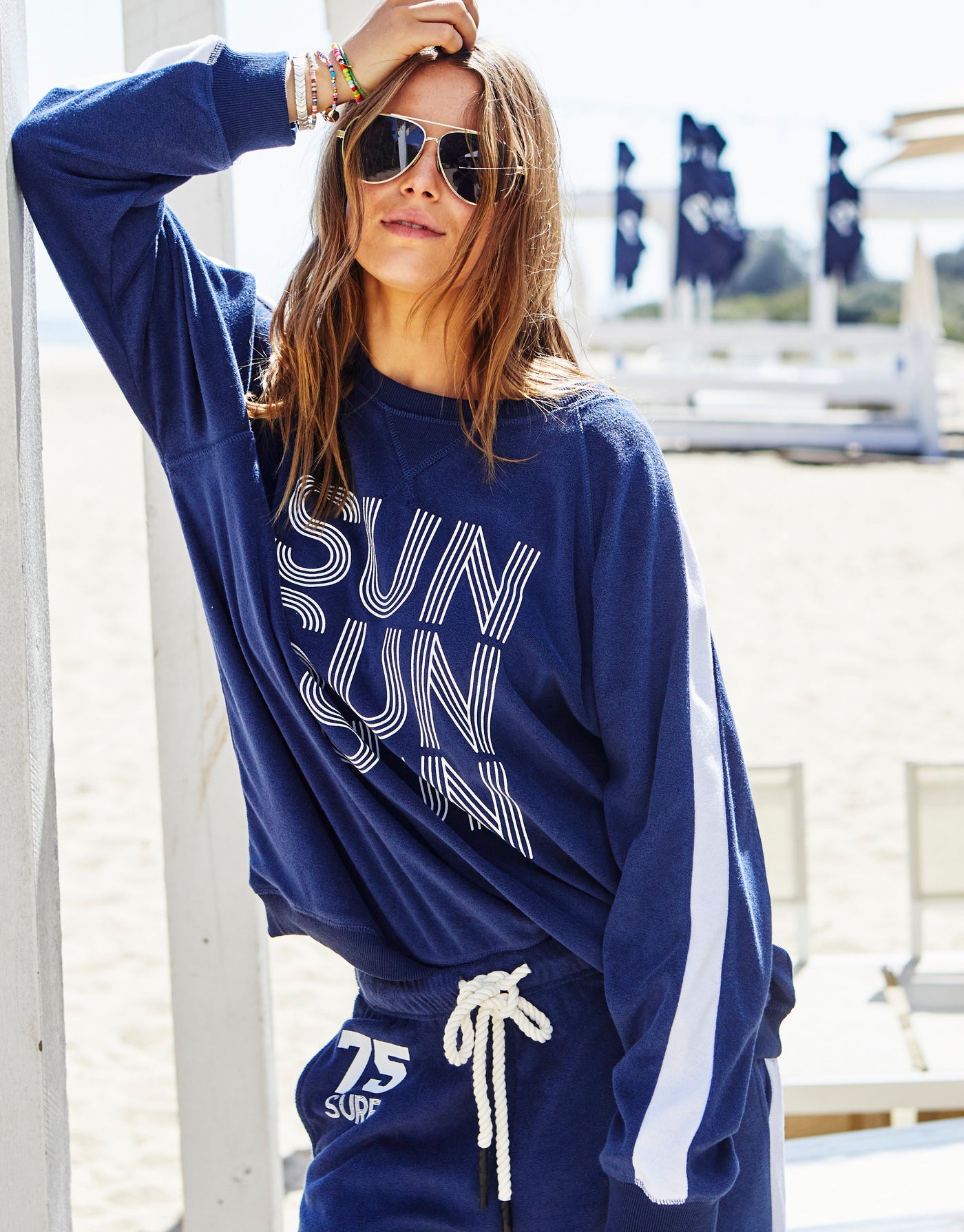 SUN TOWELLING LONGER SWEAT - NAVY