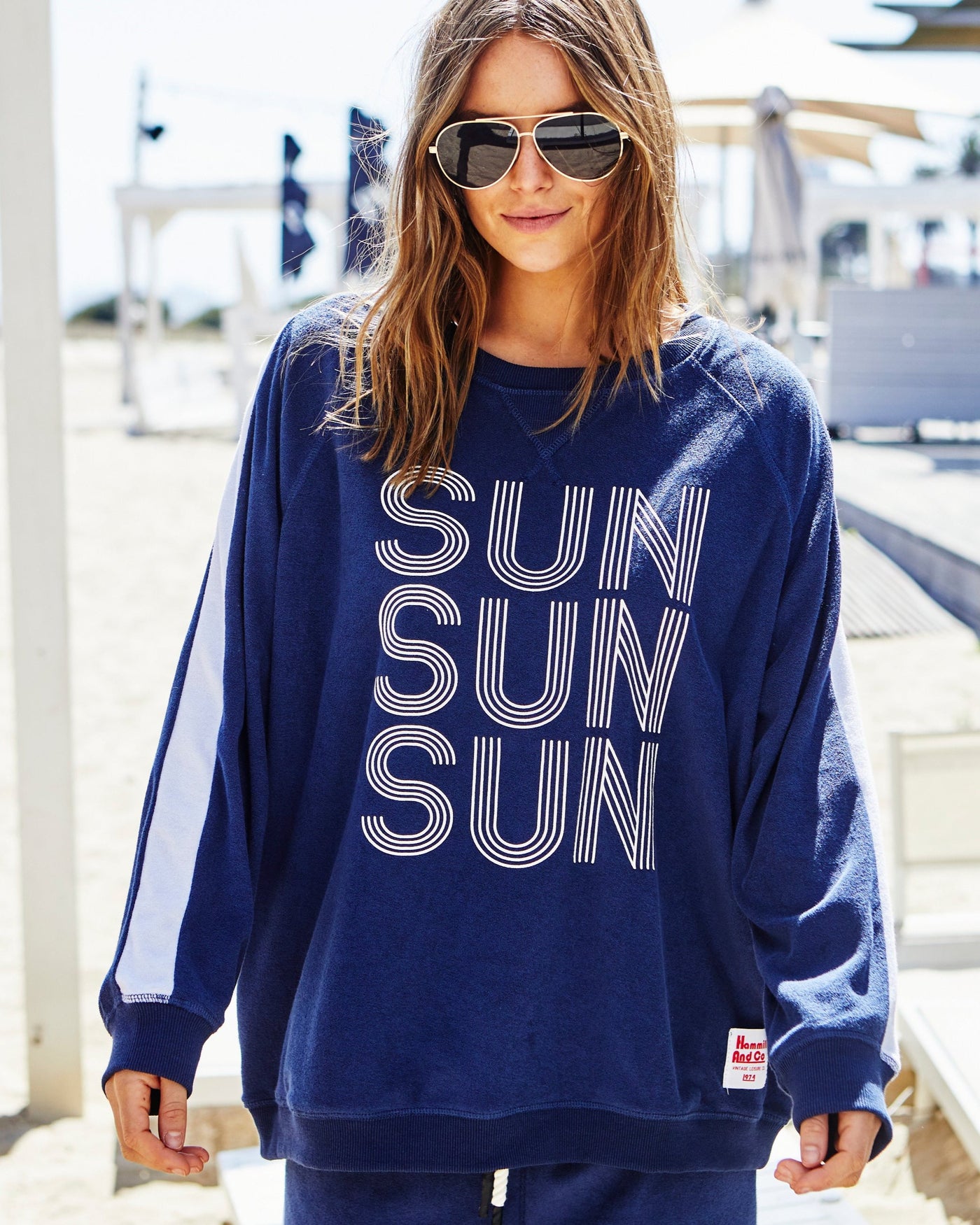 SUN TOWELLING LONGER SWEAT - NAVY