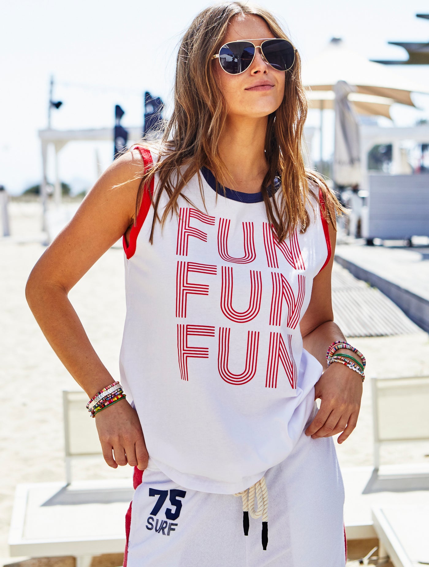 FUN SUMMER TANK - WHITE/NAVY/RED