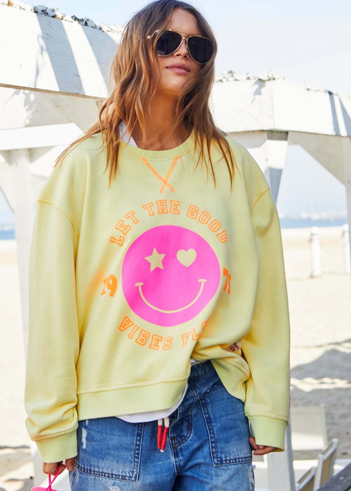 SMILY WASHED SWEAT - LEMON