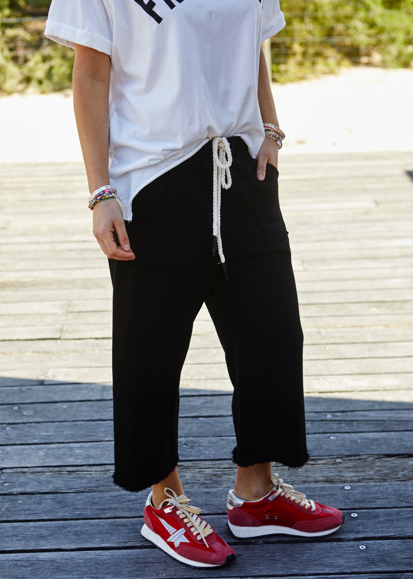 FRENCHIE CROP TRACK PANT - BLACK