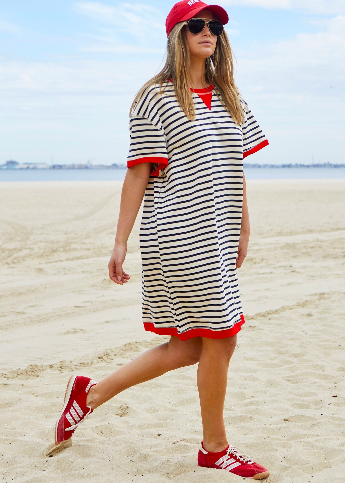 STRIPE  BEACH DRESS - NATURAL/RED