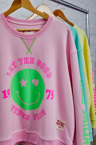 SMILY WASHED SWEAT - BABY PINK