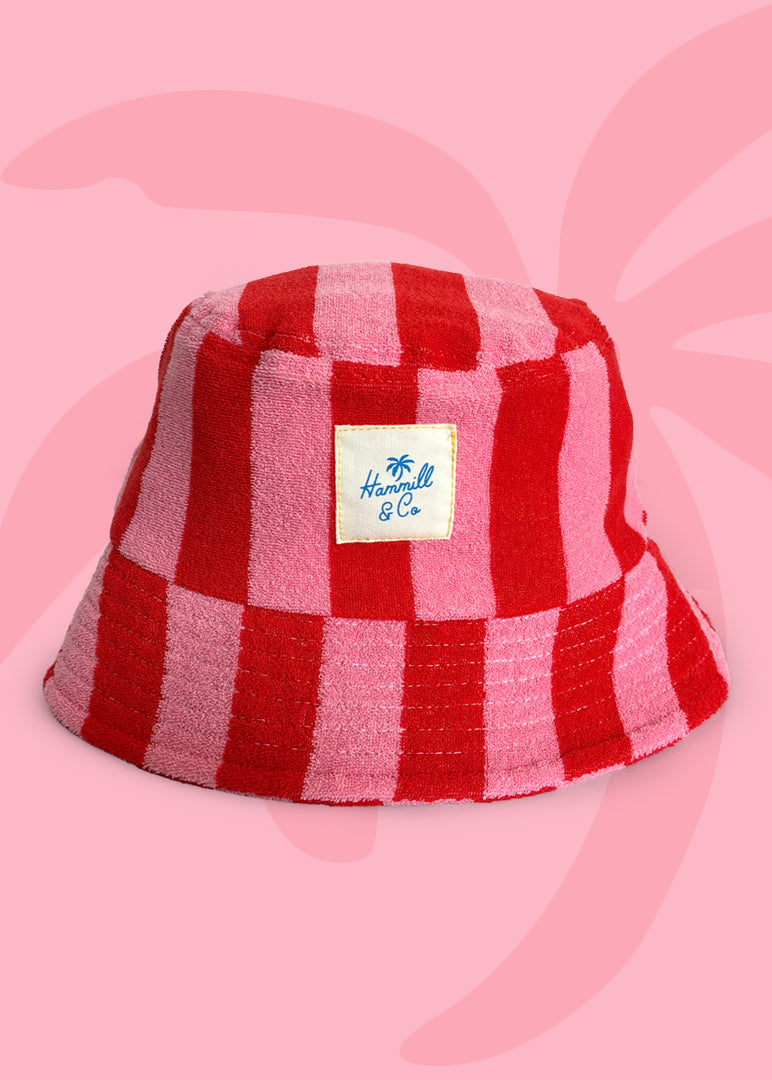 STRIPE BUCKET HAT - PINK/RED