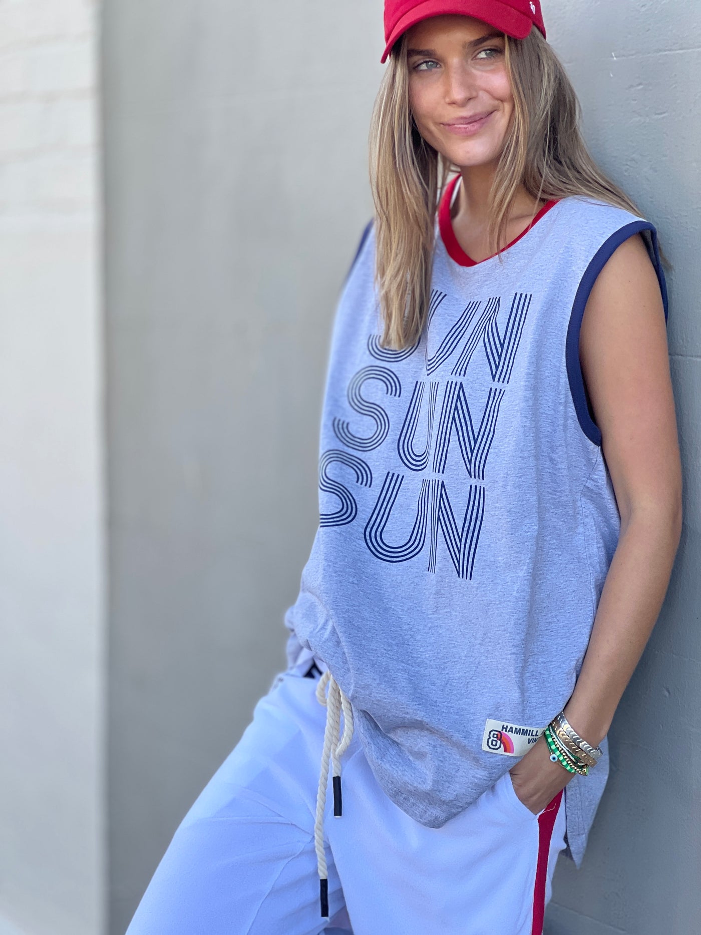 SUN SUMMER TANK - GREY MARLE/ NAVY