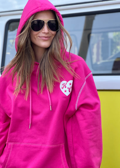 Hammill & Co Slouchy hoody with front pocket is featured in a soft unbrushed cotton with contrast white stitching around the sleeve.