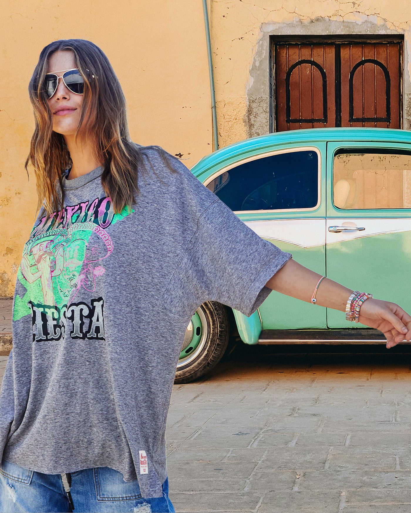 MEXICAN FIESTA OVERSIZED TEE - CHARCOAL MARLE