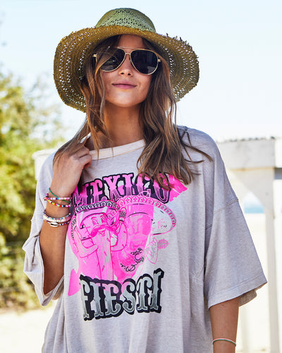 MEXICAN FIESTA OVERSIZED TEE - NATURAL MARLE