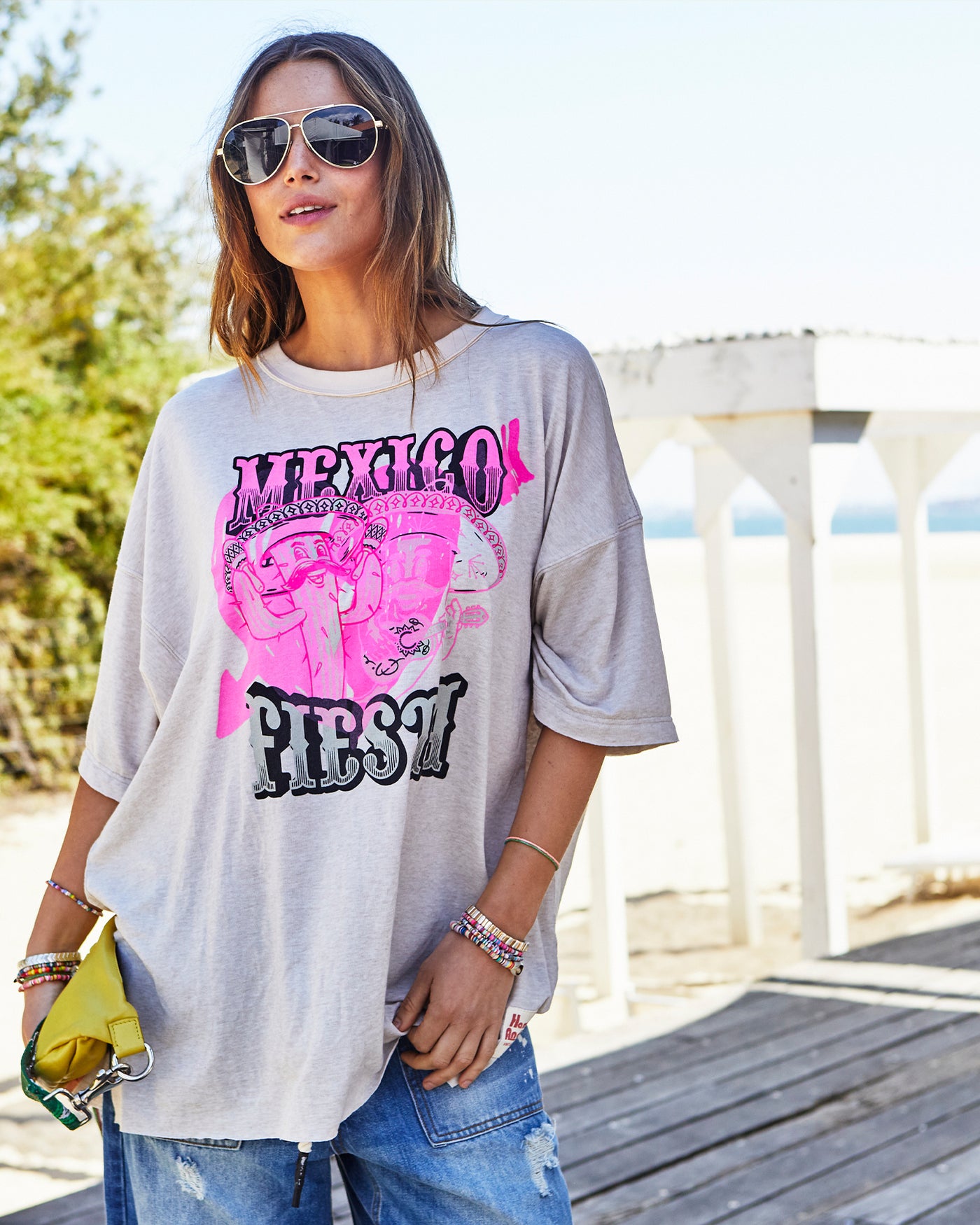 MEXICAN FIESTA OVERSIZED TEE - NATURAL MARLE