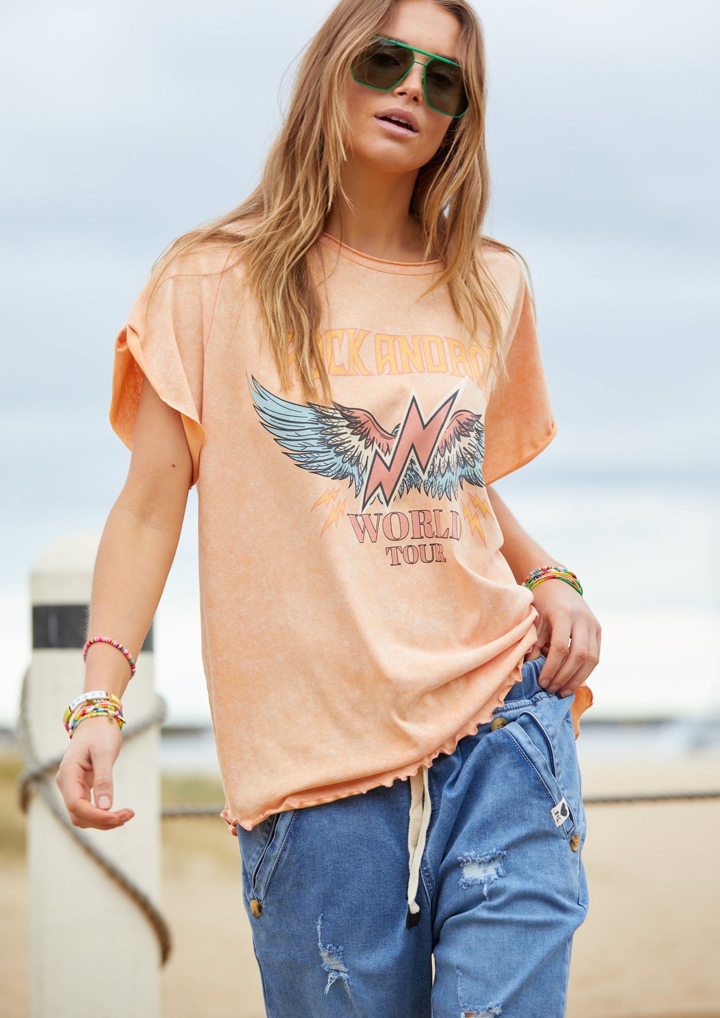 VINTAGE ROCK AND ROLL TEE - WASHED ORANGE