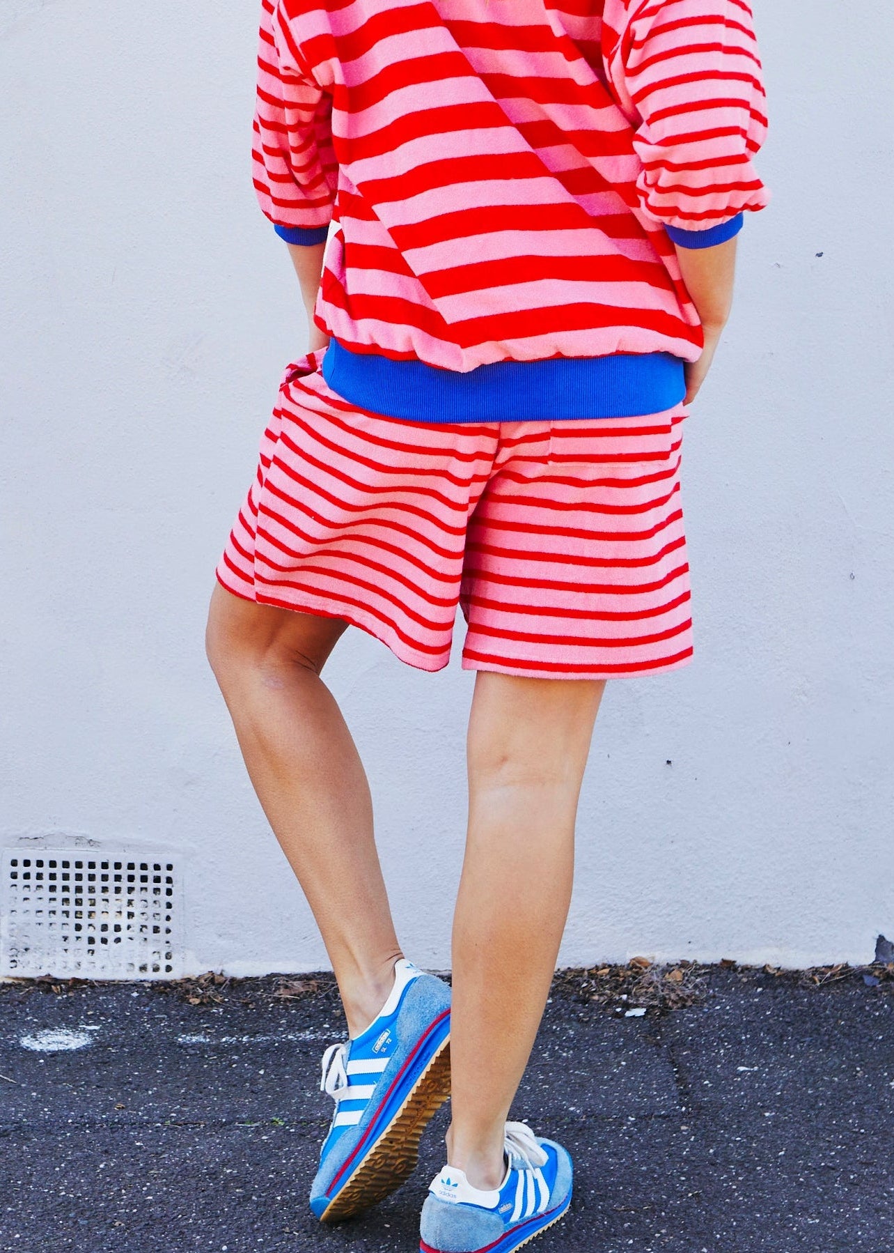 Hammill & Co relaxed terry towelling stripe shorts bring effortless summer energy with their playful soft pink and red stripes!
