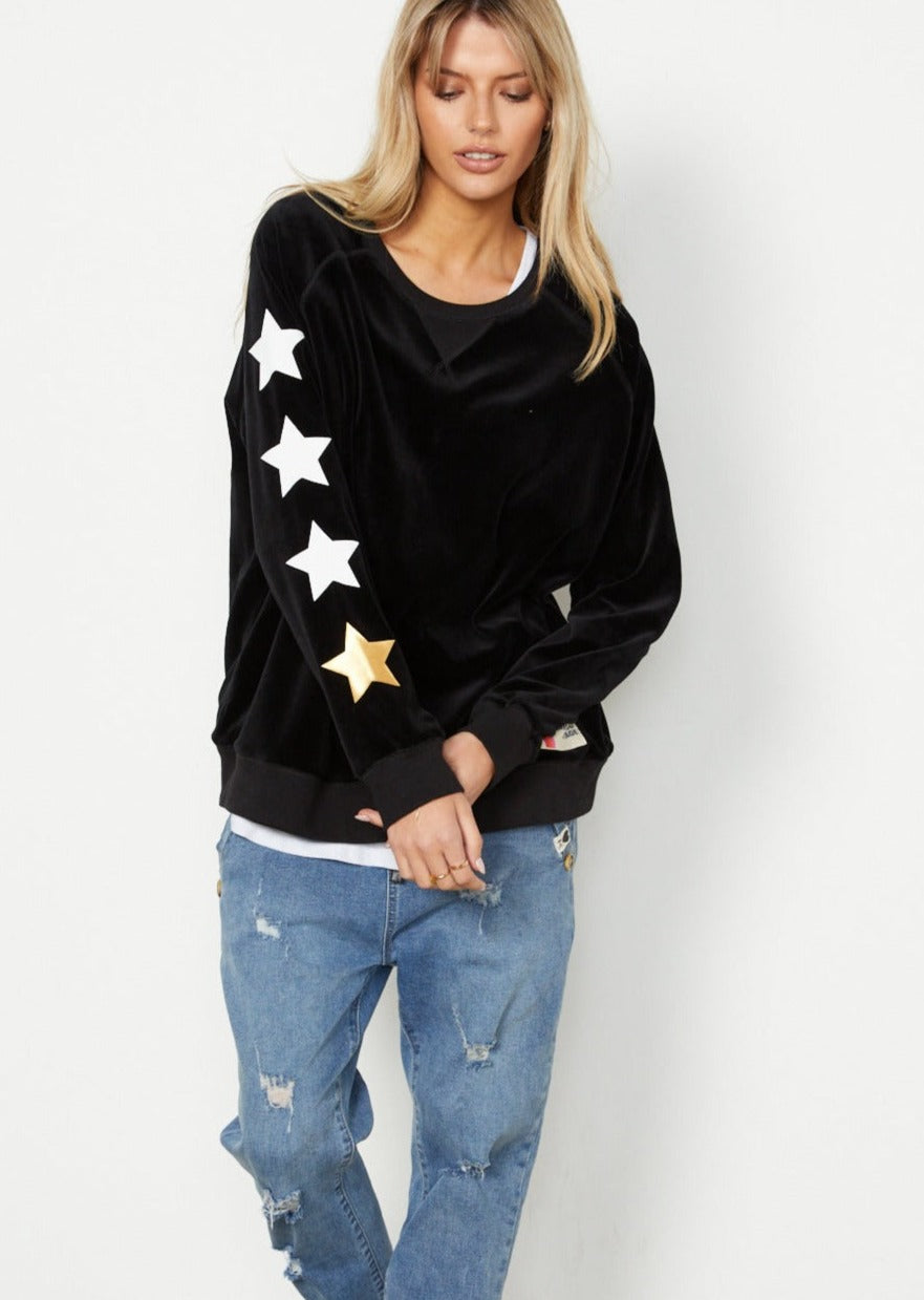 BLACK STAR VELOUR SWEAT