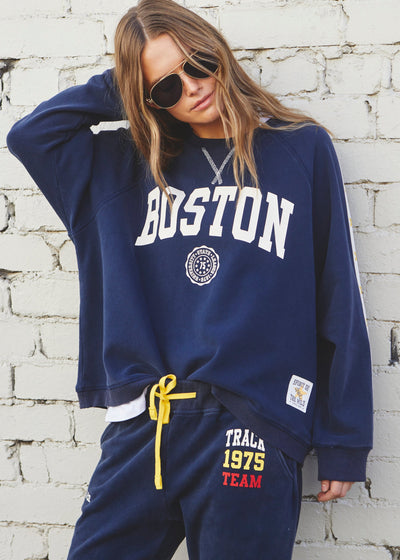 Hammill & Co New Retro track and field collection is here. College navy sweat in a heavy stonewash fleece to give a well loved, worn-in look!