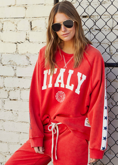 Hammill & Co New Retro track and field collection is here. College red sweat in heavy stonewash fleece to give a well loved, worn-in look! 