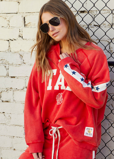 Hammill & Co New Retro track and field collection is here. College red sweat in heavy stonewash fleece to give a well loved, worn-in look! 