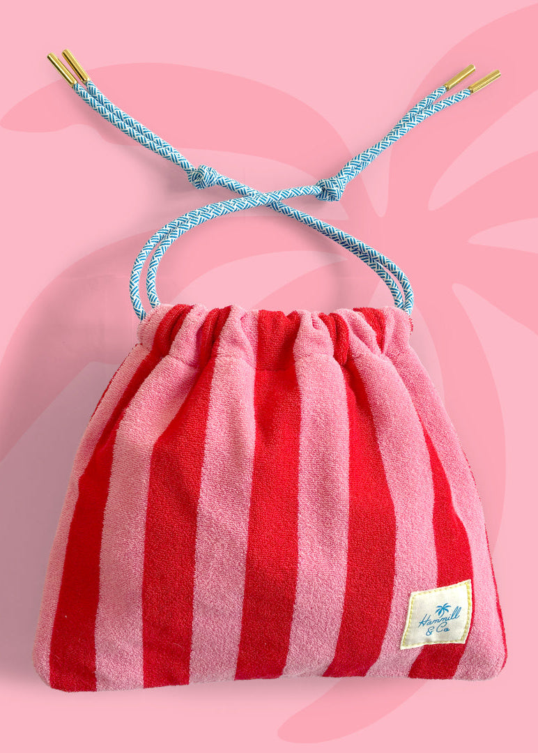 STRIPE DRAWCORD  BAG - PINK/RED