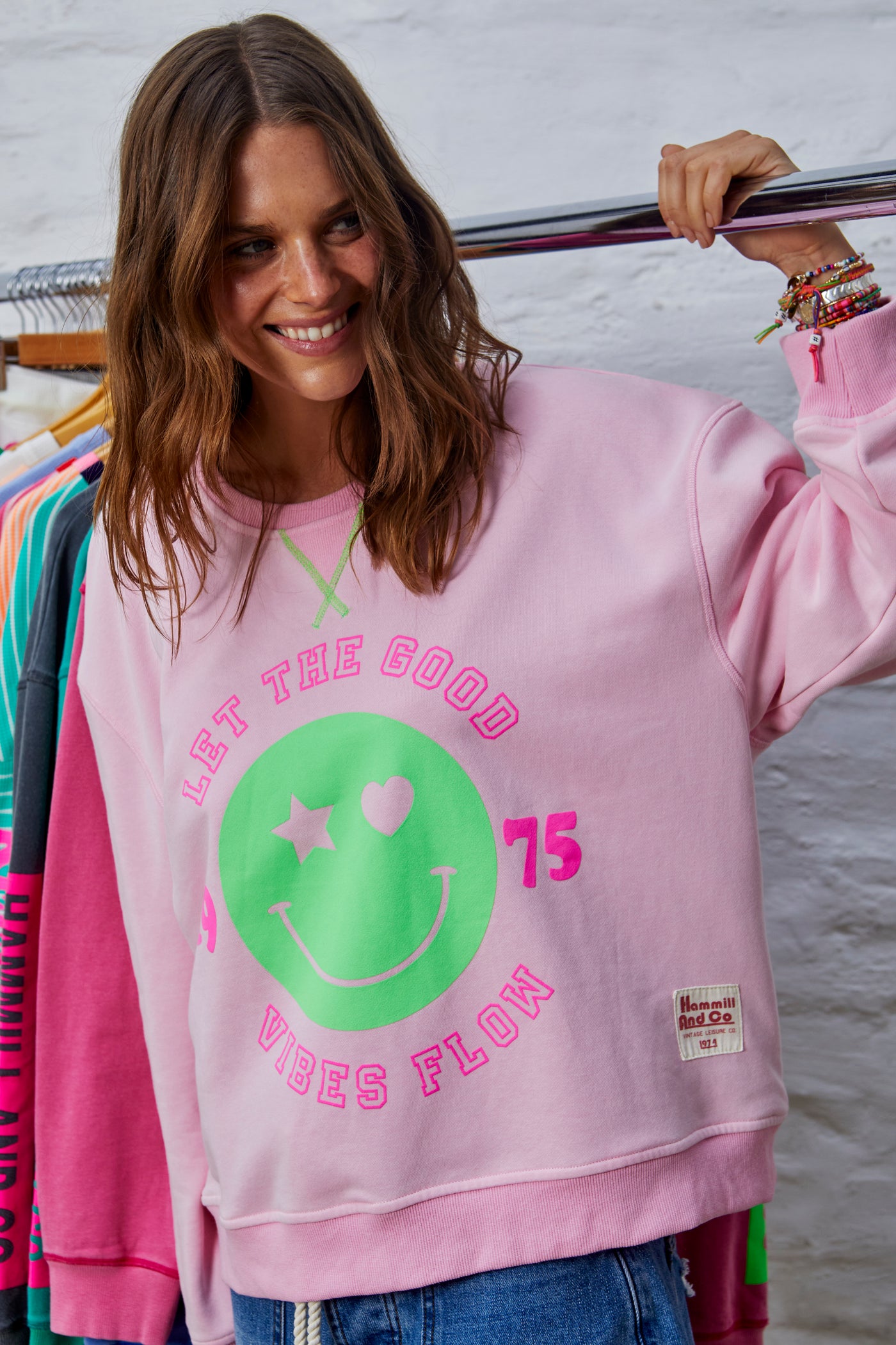 SMILY WASHED SWEAT - BABY PINK