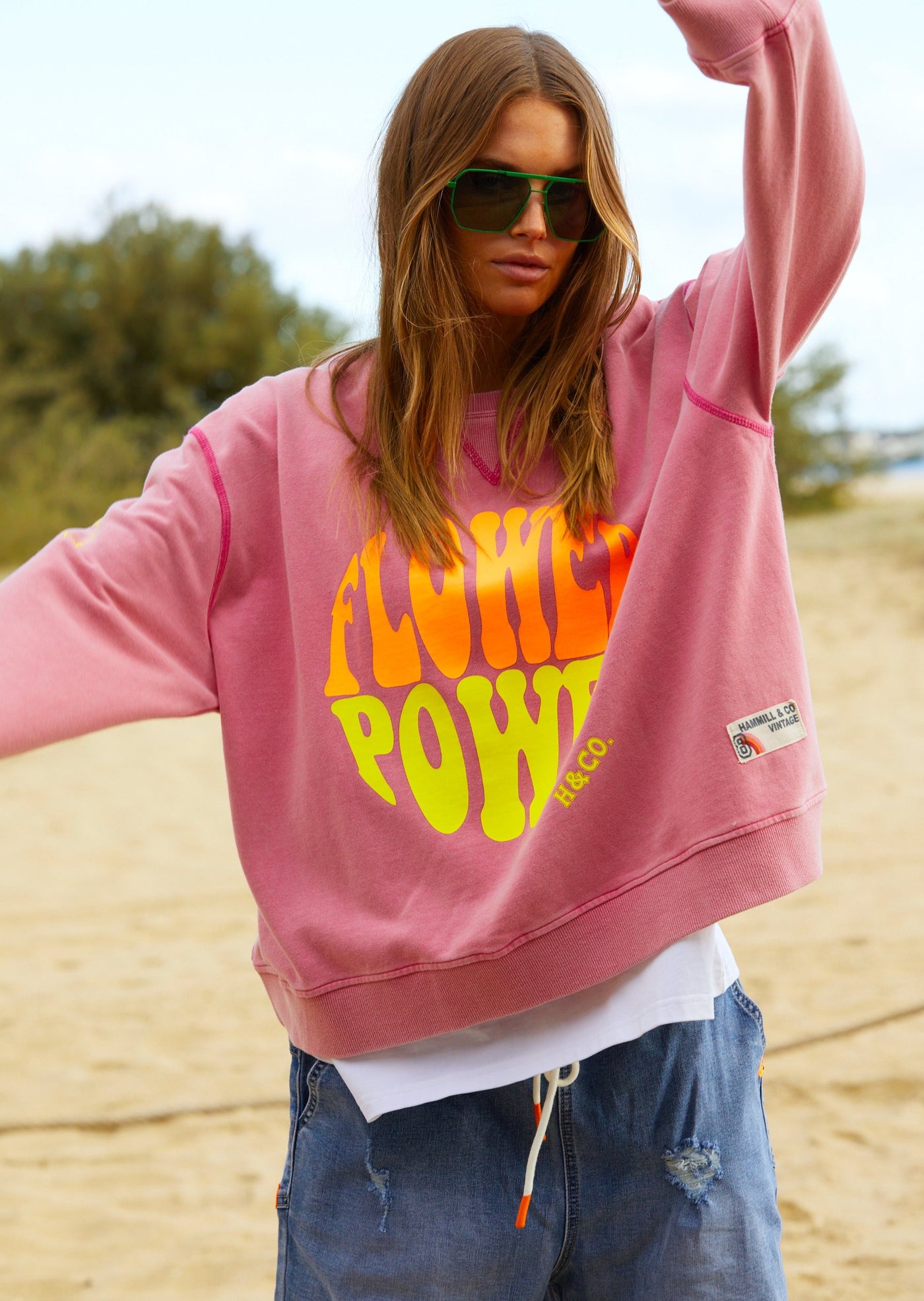 VINTAGE FLOWER POWER SWEAT - WASHED PINK