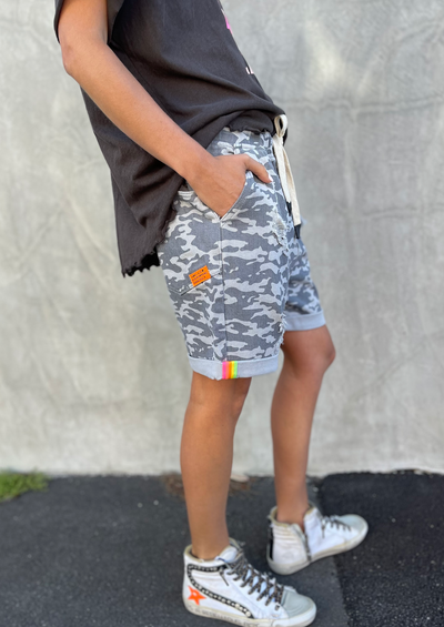 WASHED GREY SLOUCHY CAMO SHORT - SALE